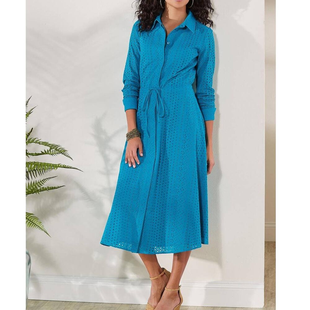 New Soft Surroundings Marisol Dress Capri Breeze 100% Cotton Midi Dress Size XS